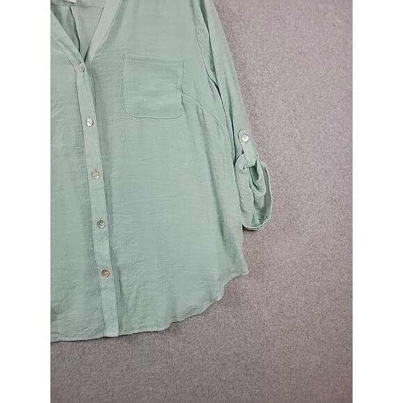 Ruby Rd Pale Green RTS V Neck Semi Sheer Guazy Button Up Shirt Women's Plus 1X - Picture 5 of 11